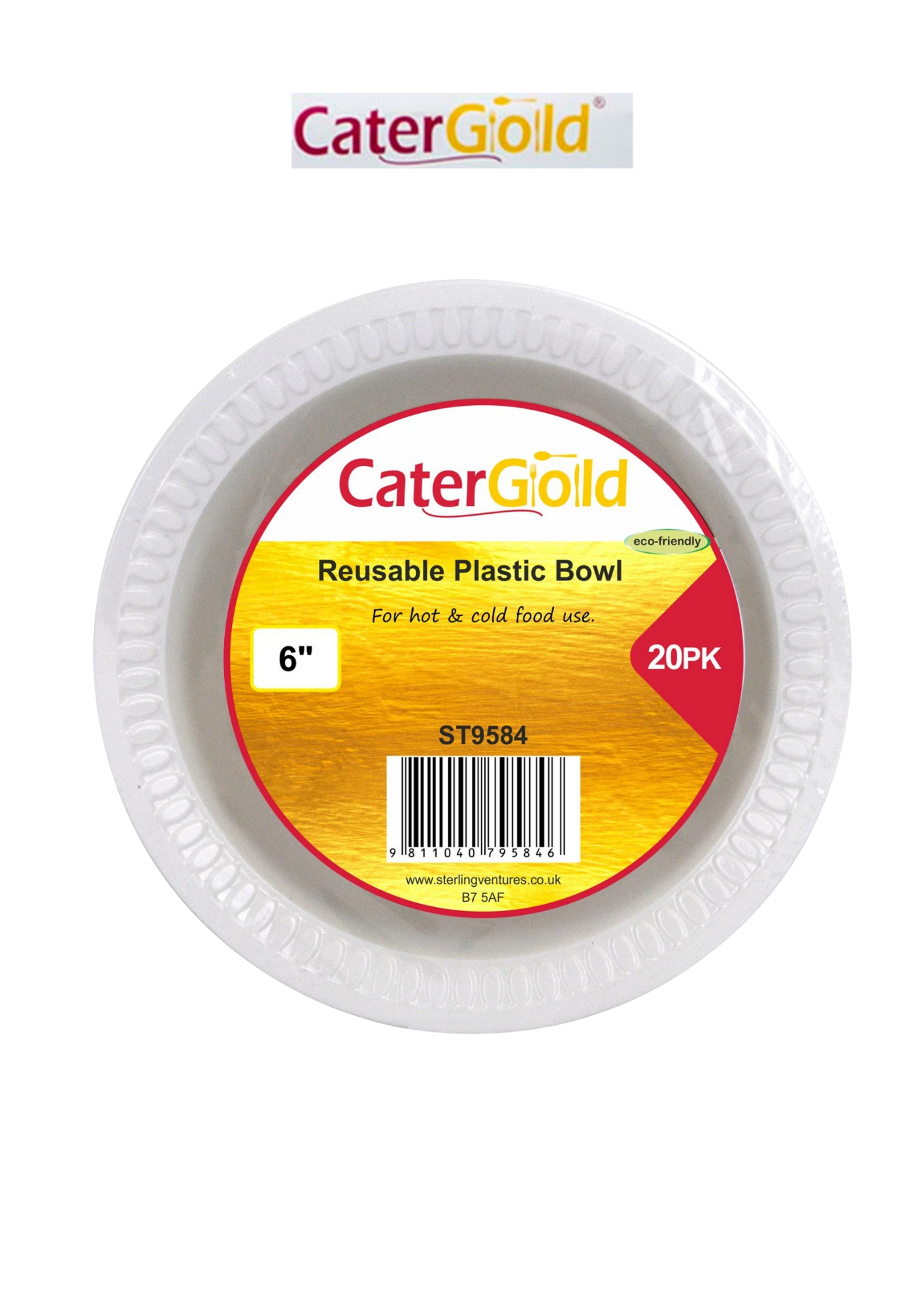 Cater Gold 6" Reuseable Plastic Bowl 20 Pack