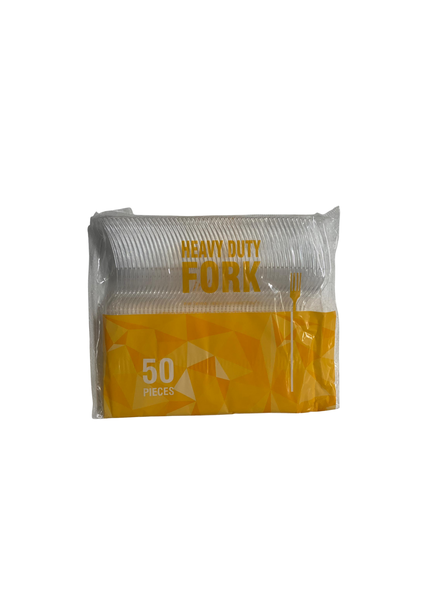 Pack of heavy-duty forks with a clear plastic bag on a white background