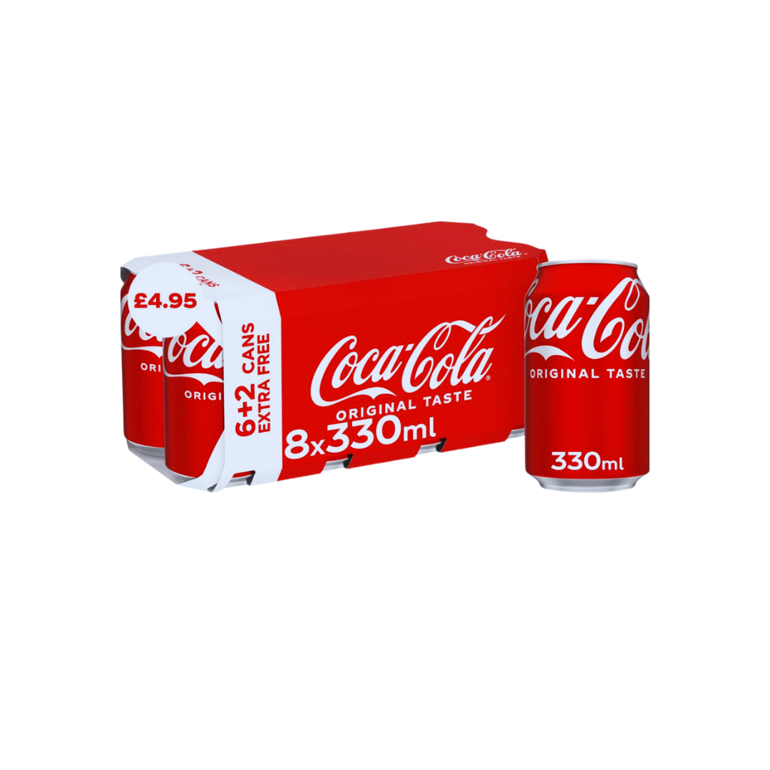 Coca-Cola Original Taste 8 x 330ml Cans (6 + 2 x 330ml Extra Free)