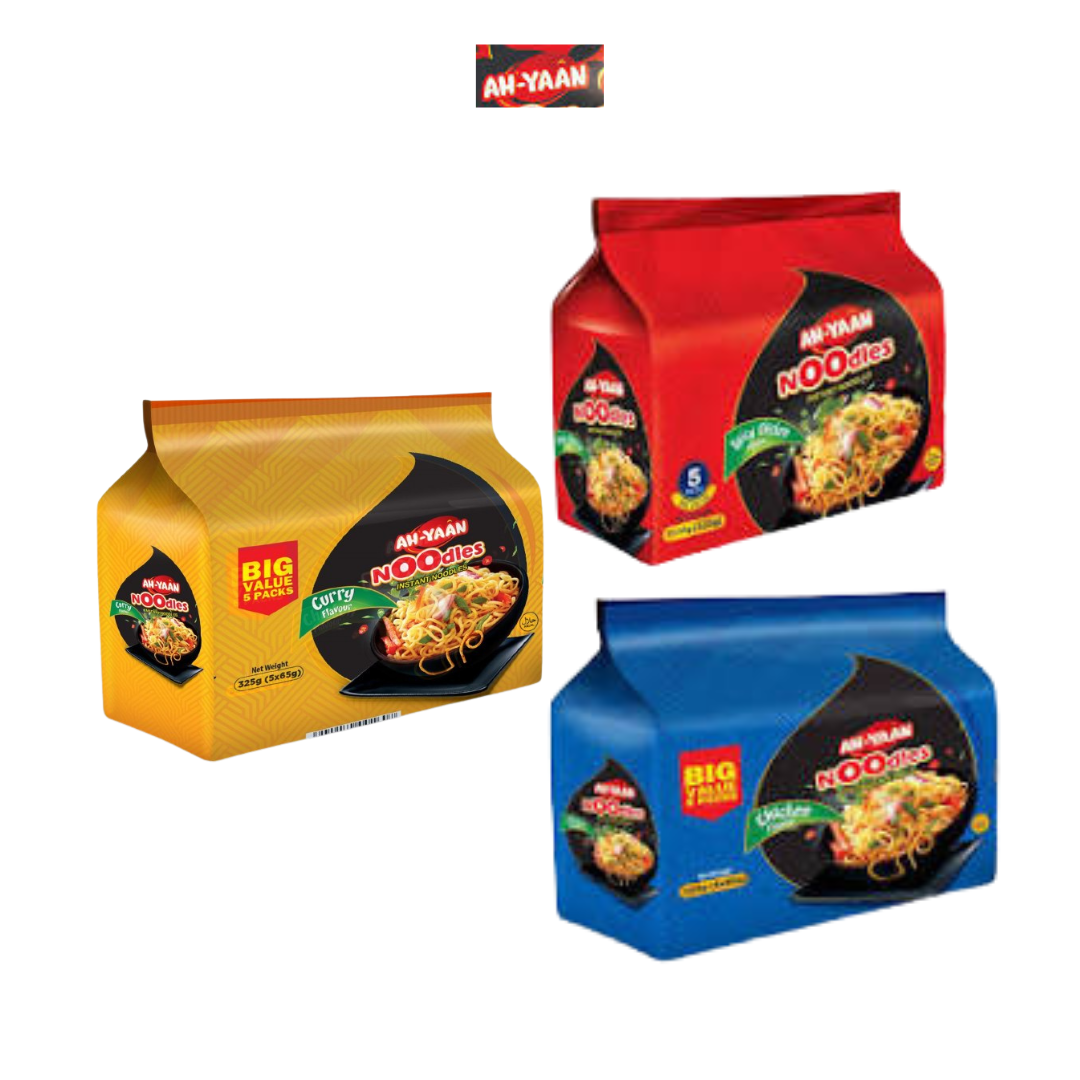 Ah-Yaan Instant Noodles - Curry, Chicken & Korean Extra Spicy Flavours  5x65g (325g)