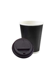 12oz Paper Cups Ripple Black 5pk With Lids